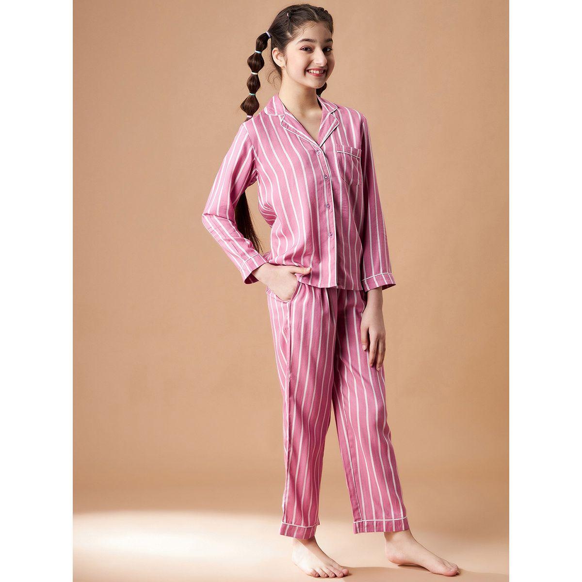 Styli Cotton Striped Shirt & Pyjama Set-girls-clothing-nightwear-image-3