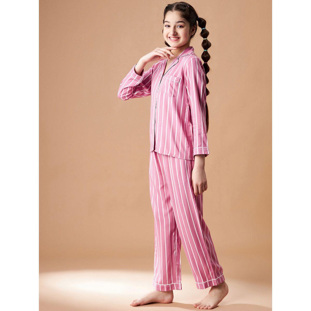 Styli Cotton Striped Shirt & Pyjama Set-girls-clothing-nightwear-image-7
