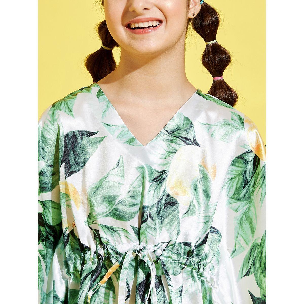 Styli Tropical Print Kaftan Longline Top and Pyjama Set-girls-clothing-nightwear-image-3