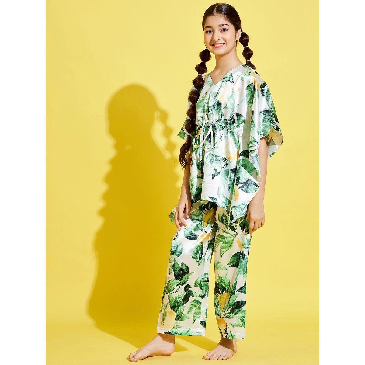 Styli Tropical Print Kaftan Longline Top and Pyjama Set-girls-clothing-nightwear-image-6