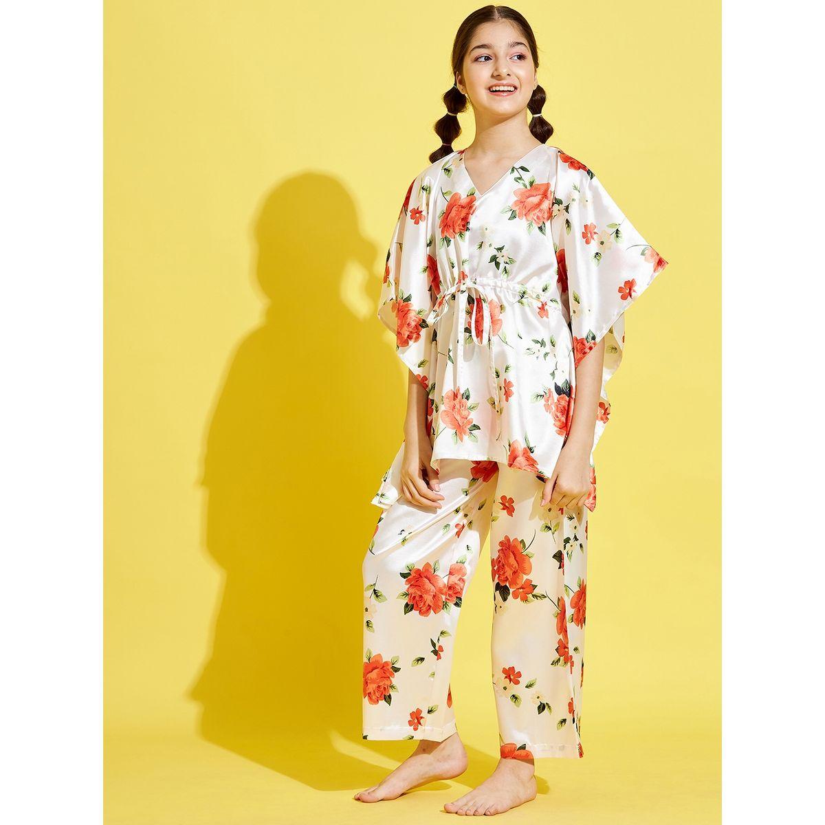 Styli Floral Kaftan Top and Pyjama Set-girls-clothing-nightwear-image-1