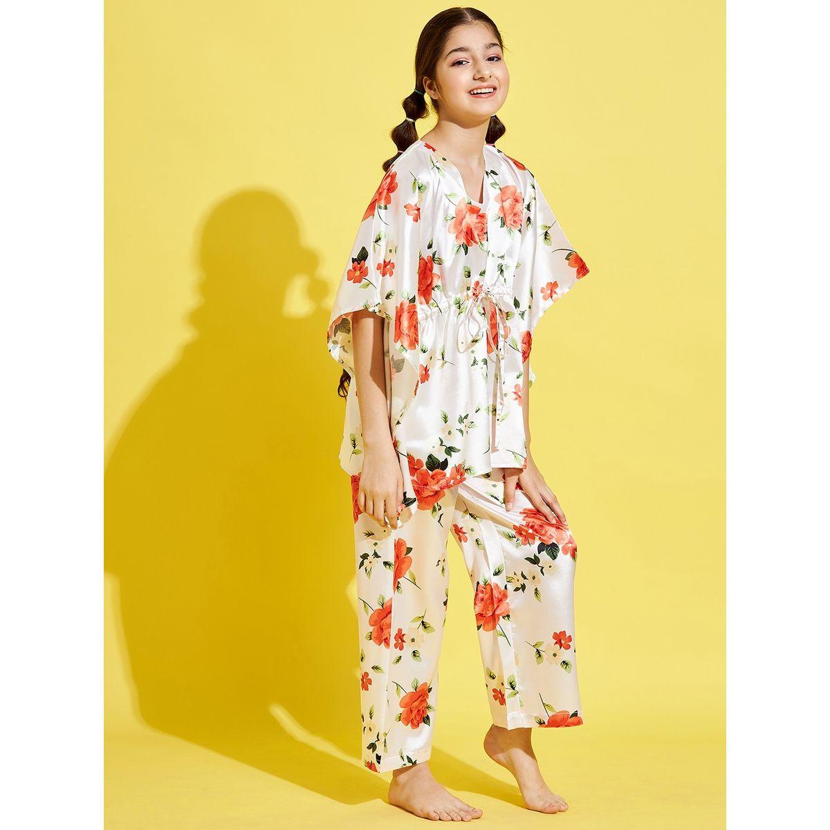 Styli Floral Kaftan Top and Pyjama Set-girls-clothing-nightwear-image-4