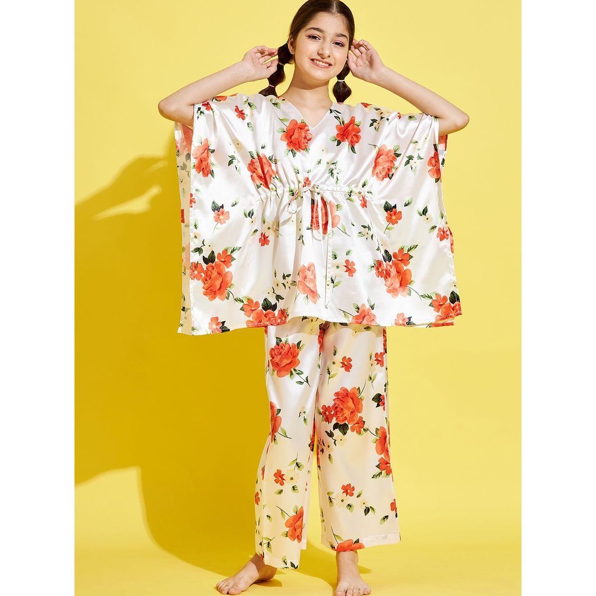Styli Floral Kaftan Top and Pyjama Set-girls-clothing-nightwear-image-5