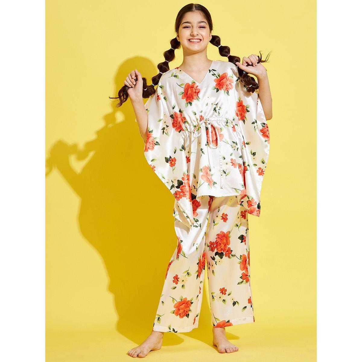 Styli Floral Kaftan Top and Pyjama Set-girls-clothing-nightwear-image-6