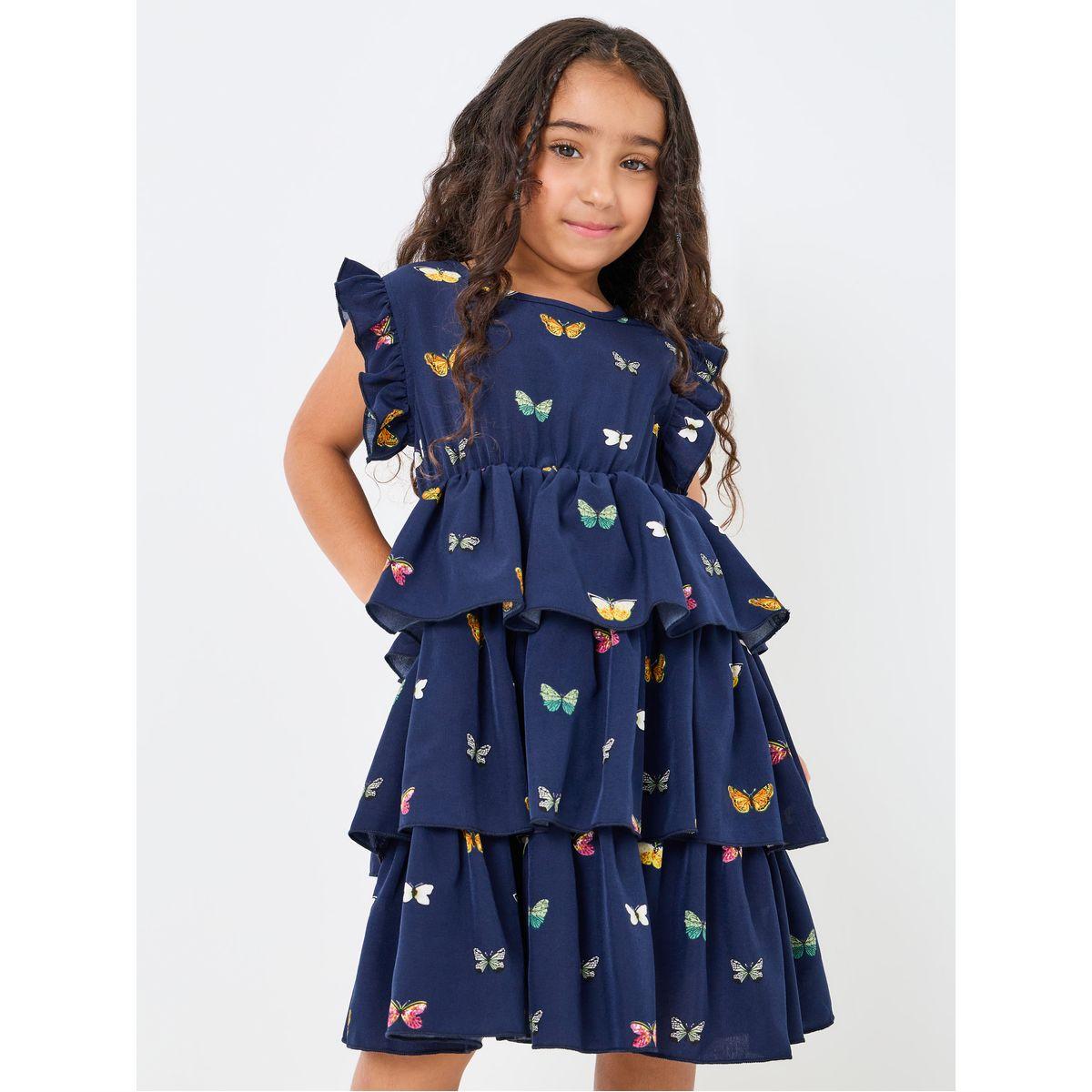 Styli Butterfly Print Ruffle Trim Layered Dress-girls-clothing-dressesandjumpsuits-image-1