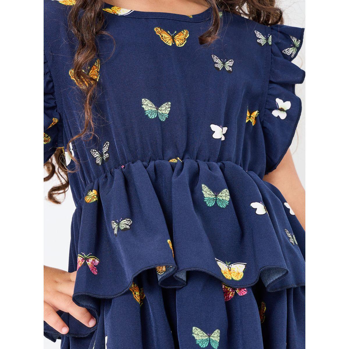 Styli Butterfly Print Ruffle Trim Layered Dress-girls-clothing-dressesandjumpsuits-image-3