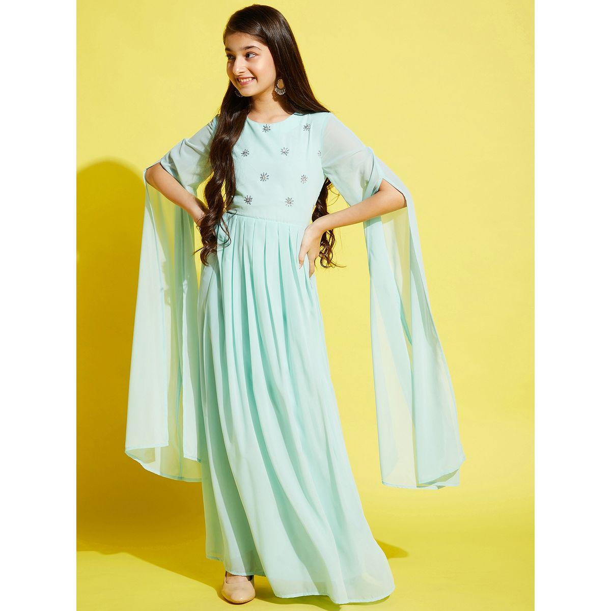 فستان طويل بكسرات ومزين بالترتر-girls-clothing-dressesandjumpsuits-image-1