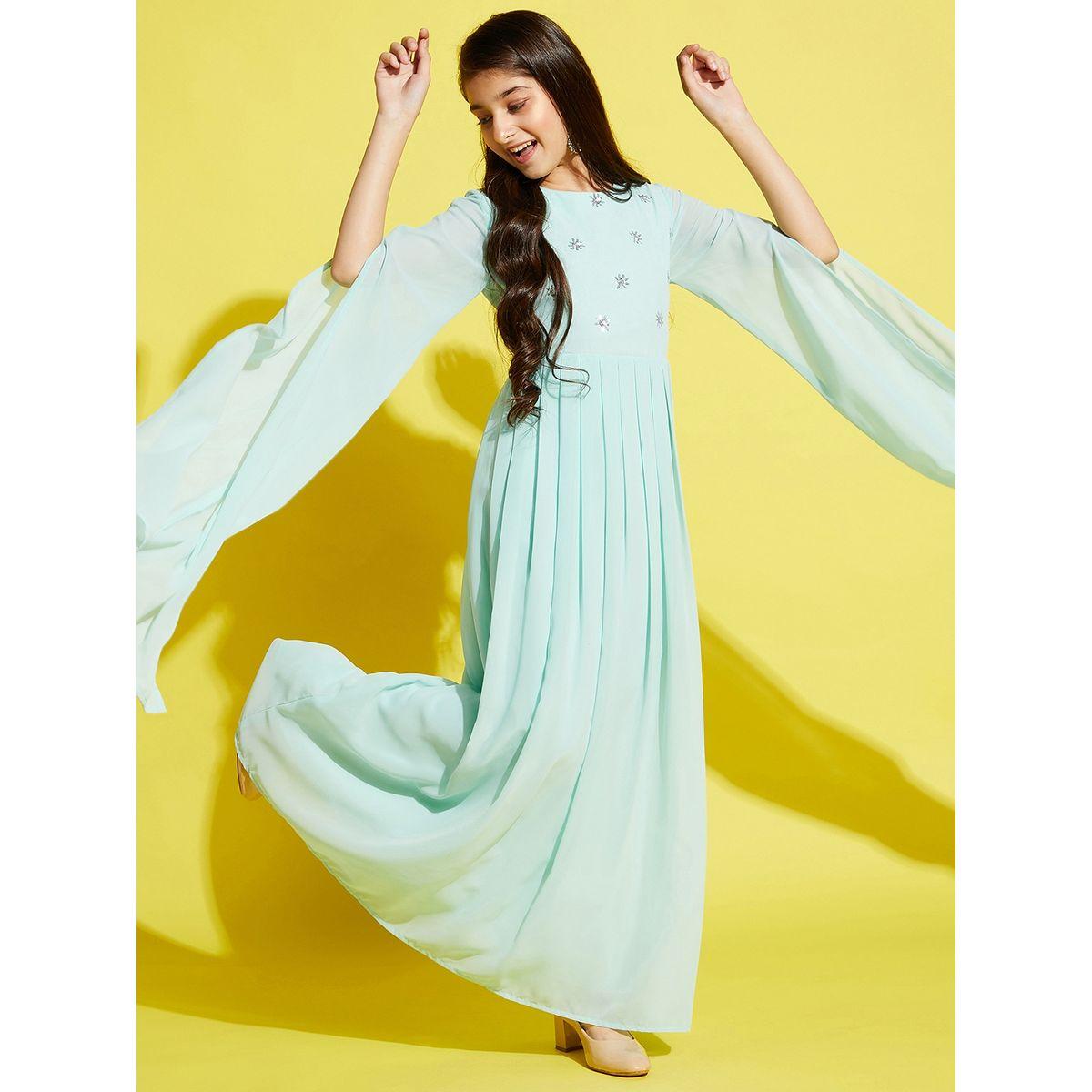 فستان طويل بكسرات ومزين بالترتر-girls-clothing-dressesandjumpsuits-image-2