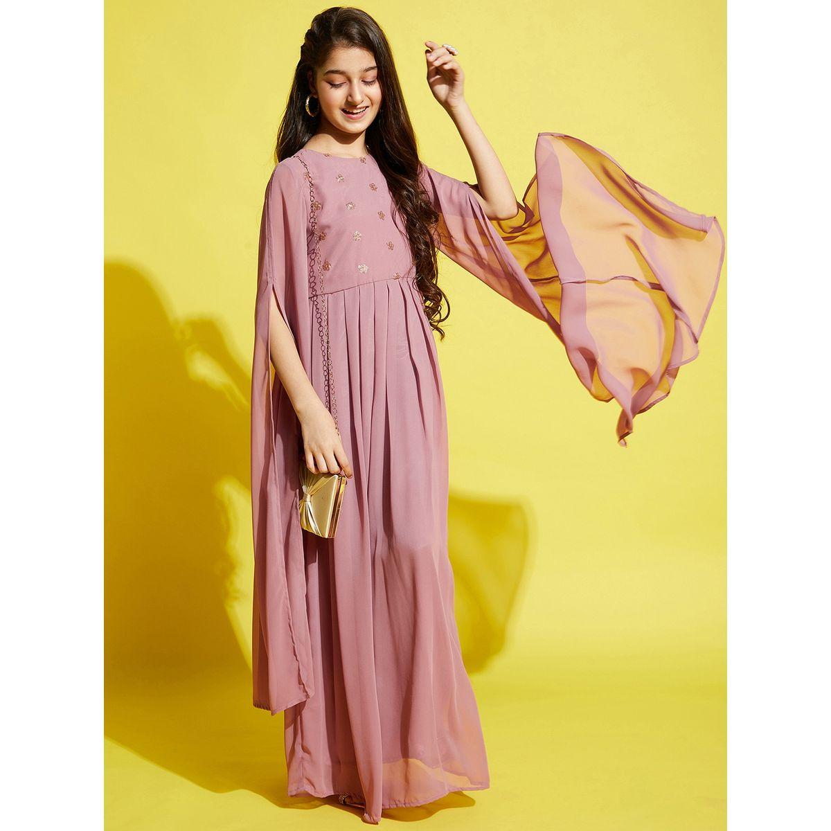فستان طويل بكسرات ومزين بالترتر-girls-clothing-dressesandjumpsuits-image-1