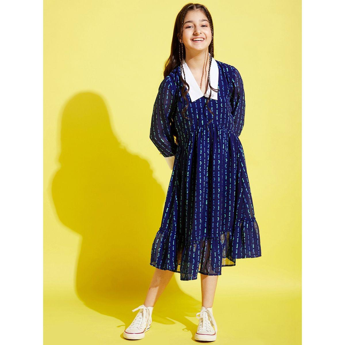 Styli Contrast Peter Pan Colla Cuff Sleeves AOP Dress-girls-clothing-dressesandjumpsuits-image-1