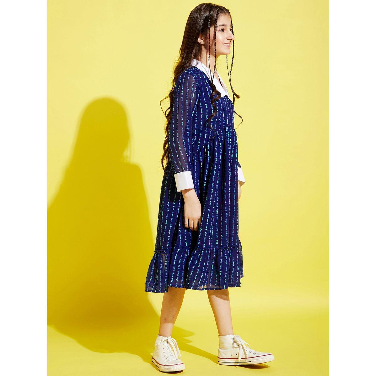 Styli Contrast Peter Pan Colla Cuff Sleeves AOP Dress-girls-clothing-dressesandjumpsuits-image-5