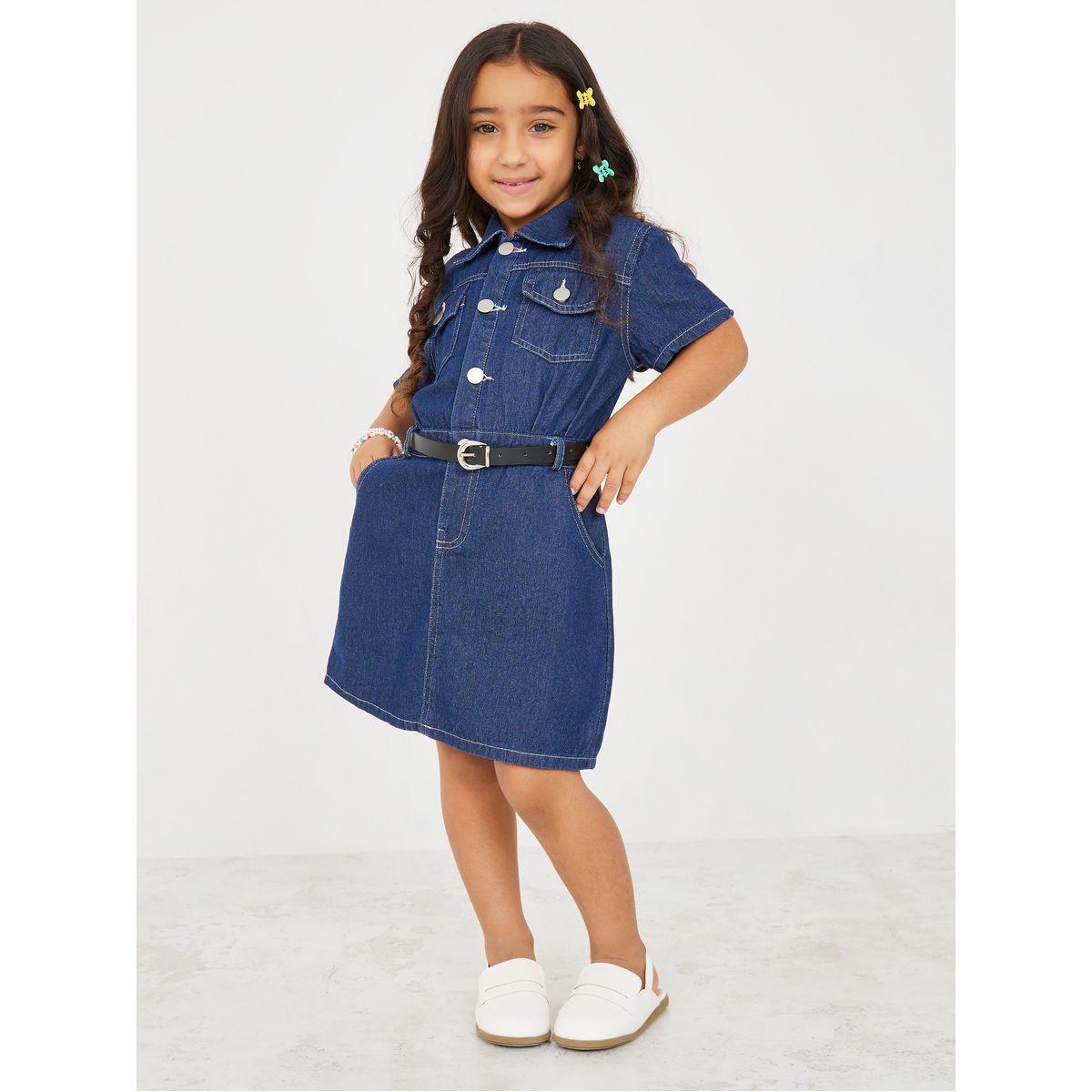 Styli Button Front Denim Shirt Dress-girls-clothing-dressesandjumpsuits-image-1