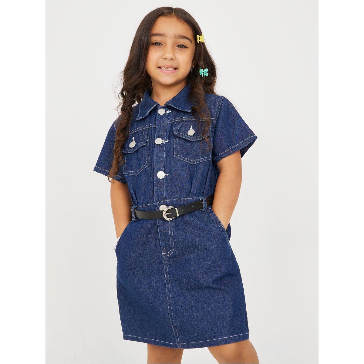 Styli Button Front Denim Shirt Dress-girls-clothing-dressesandjumpsuits-image-2