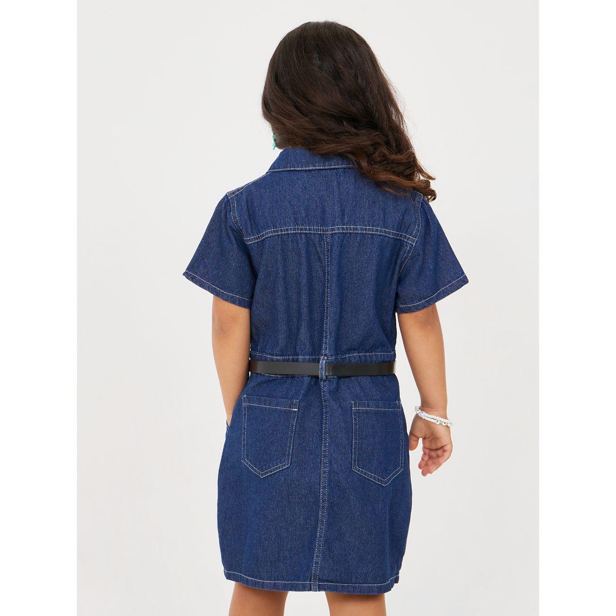 فستان دنيم بأكمام قصيرة وأزار-girls-clothing-dressesandjumpsuits-image-4