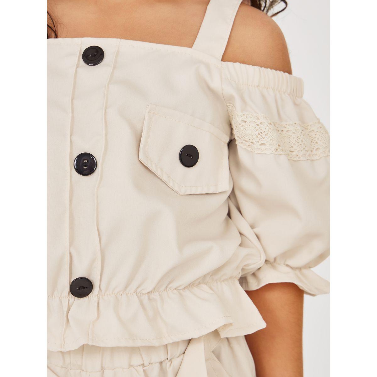 Styli Cold Shoulder Button Detail Top & Cargo Jogger Set-girls-clothing-setsandcoords-image-4