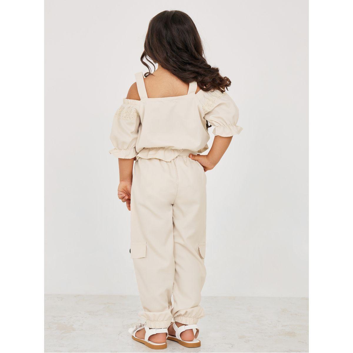 Styli Cold Shoulder Button Detail Top & Cargo Jogger Set-girls-clothing-setsandcoords-image-5