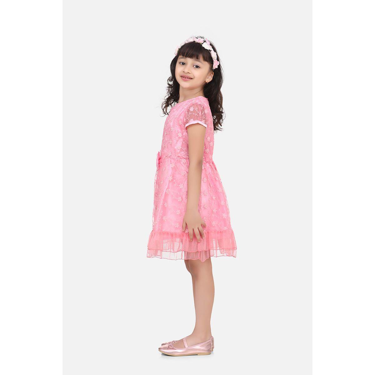 Styli Embroidered Mesh Insert Bow Detail Dress-girls-clothing-dressesandjumpsuits-image-3