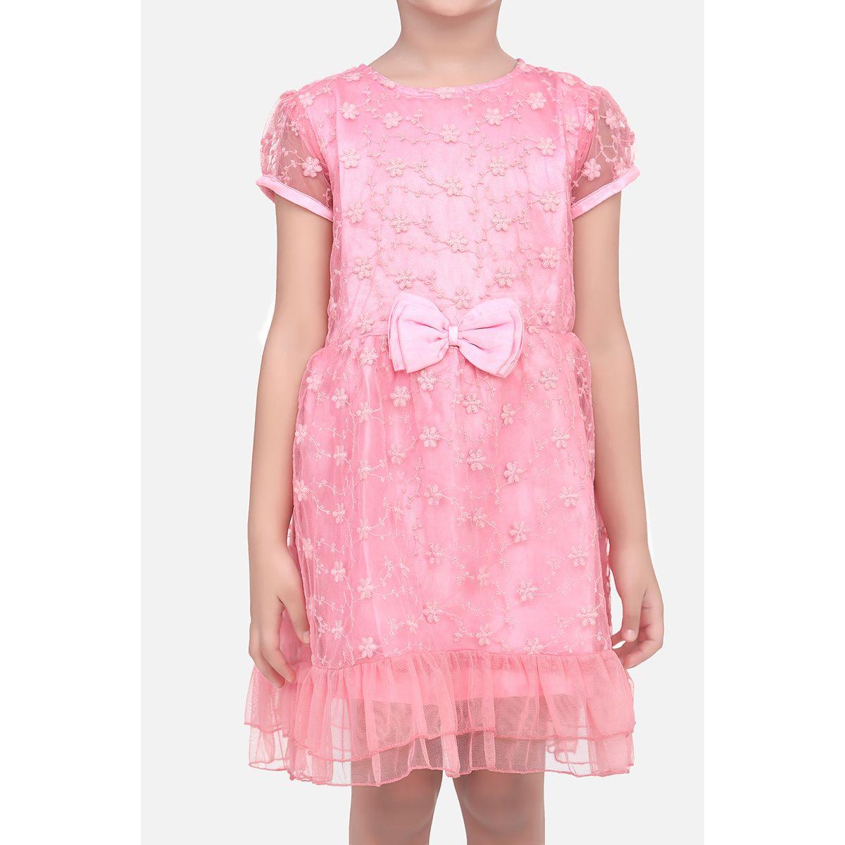 Styli Embroidered Mesh Insert Bow Detail Dress-girls-clothing-dressesandjumpsuits-image-4