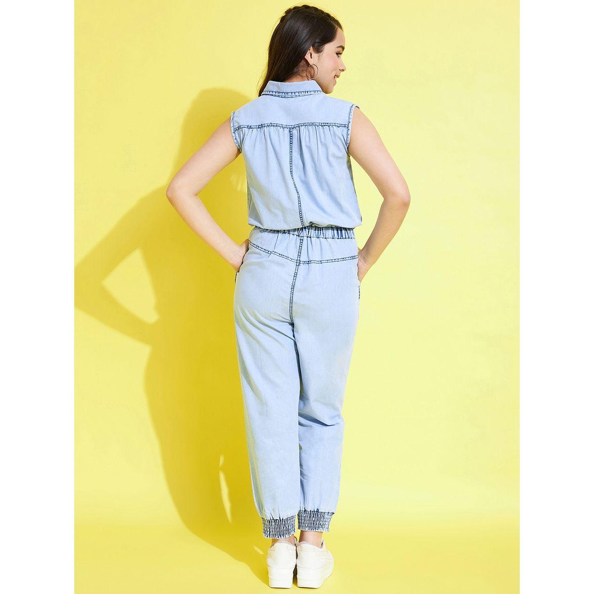 Styli Pocket Detail Sleeveless Denim Jumpsuit-girls-clothing-rompers-image-2