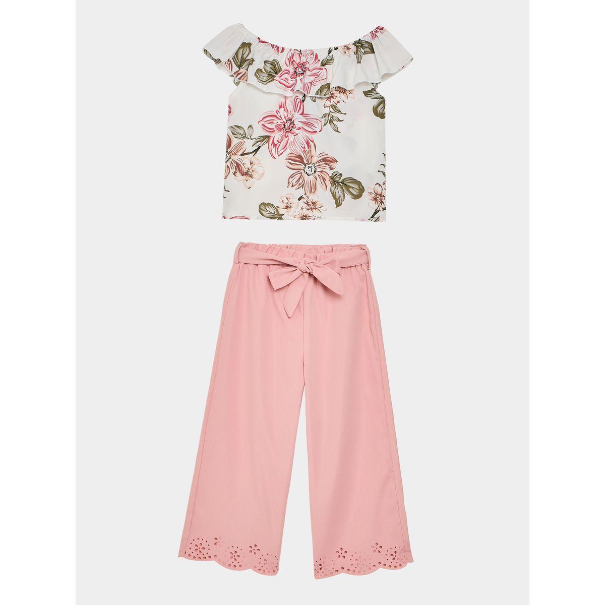 Styli Floral Print Blouse & Cutwork Detail Pants Set-girls-clothing-setsandcoords-image-1