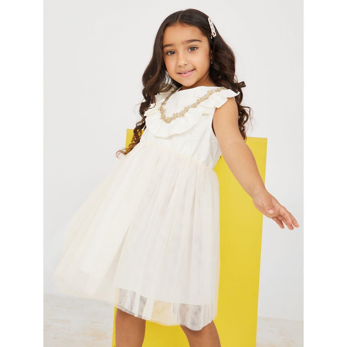 Styli Ruffle Trim Guipure Lace Mesh Overlay Dress-girls-clothing-dressesandjumpsuits-image-5