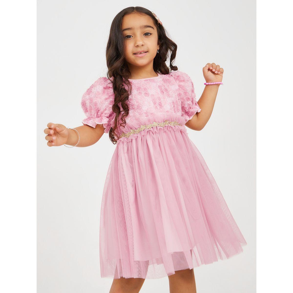 Styli Floral Applique Mesh Overlay Dress-girls-clothing-dressesandjumpsuits-image-1