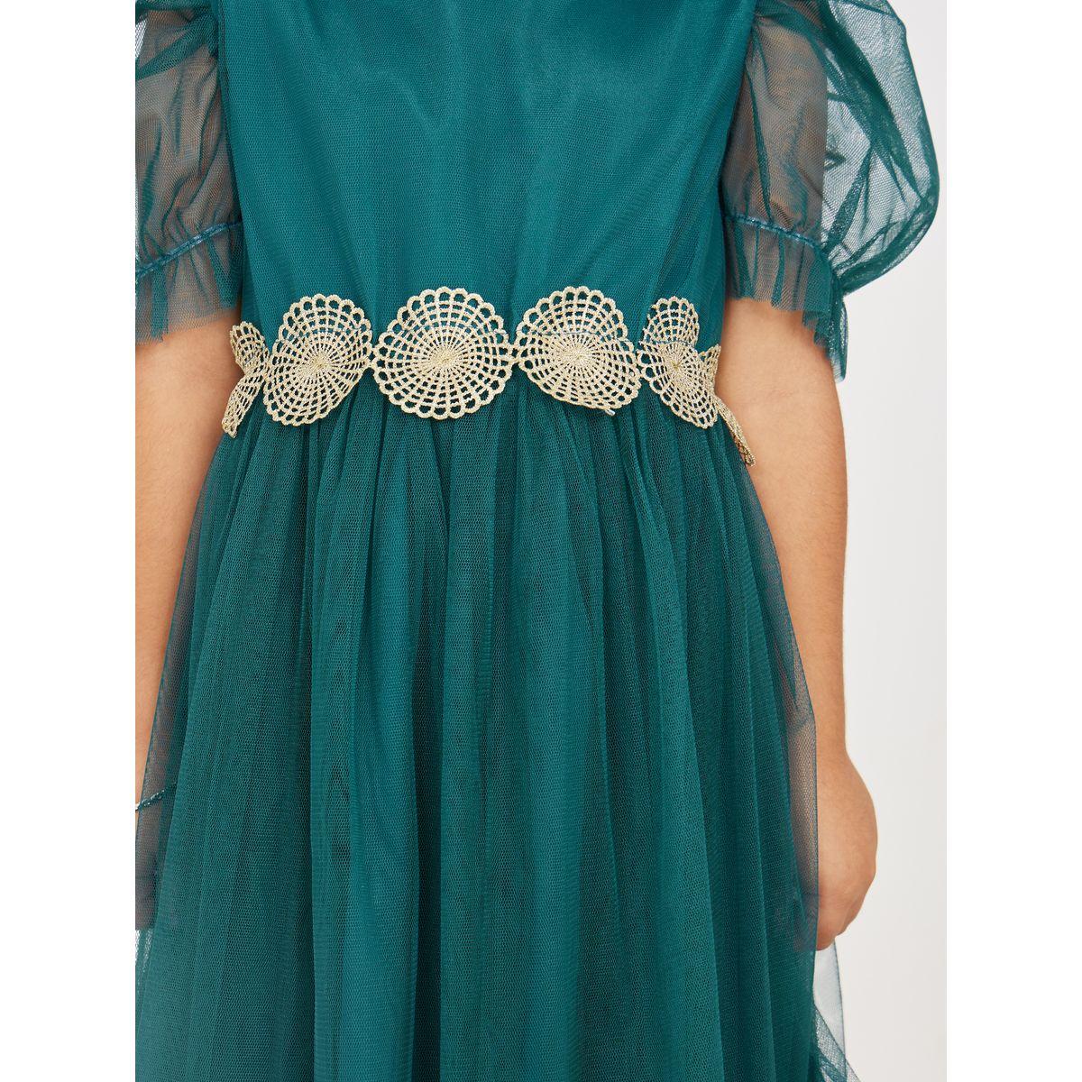 Styli Puff Sleeve Applique Detail Mesh Insert Dress-girls-clothing-dressesandjumpsuits-image-3