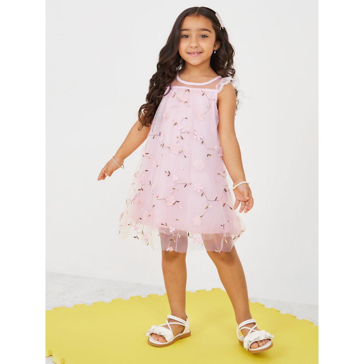 Styli Floral Embroidery Mesh Overlay Dress-girls-clothing-dressesandjumpsuits-image-1