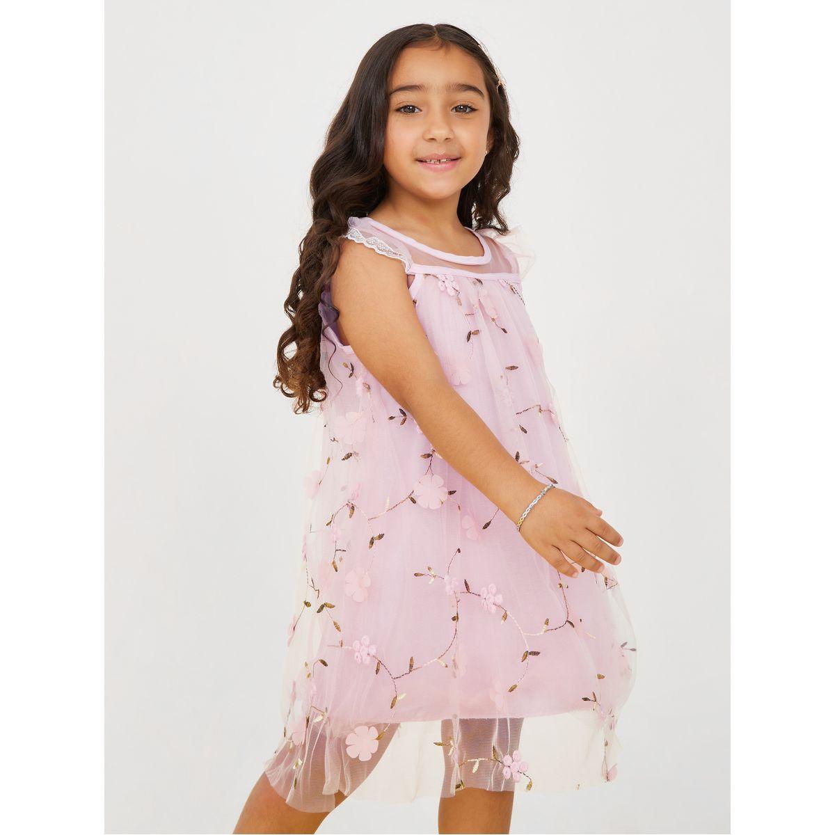 Styli Floral Embroidery Mesh Overlay Dress-girls-clothing-dressesandjumpsuits-image-2