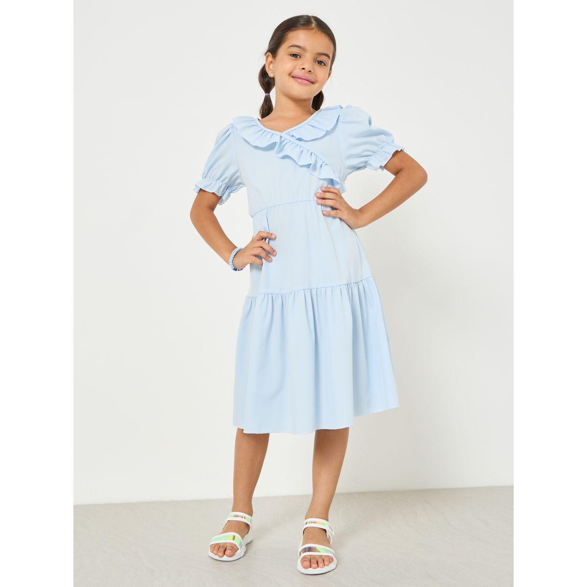 فستان ميدي باكمام منفوشة وكشكش-girls-clothing-dressesandjumpsuits-image-4