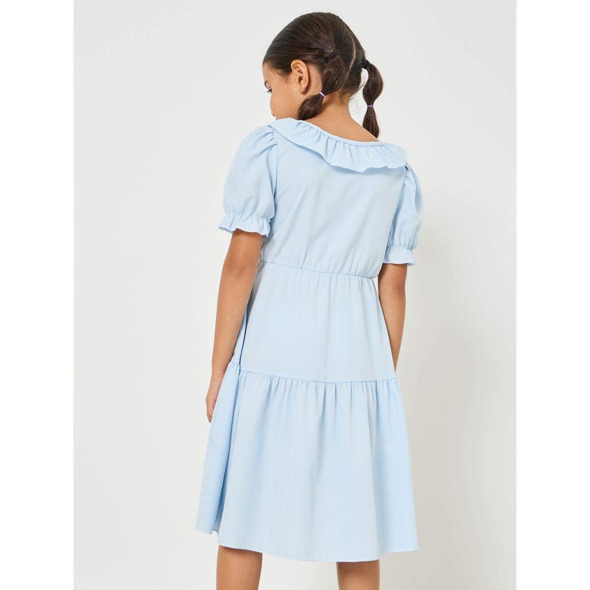 Styli Solid Puff Sleeve Ruffle Dress-girls-clothing-dressesandjumpsuits-image-4