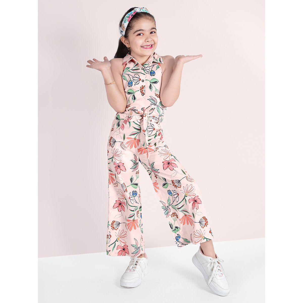 Styli Floral Print Collared Button Through Jumpsuit-girls-clothing-rompers-image-1