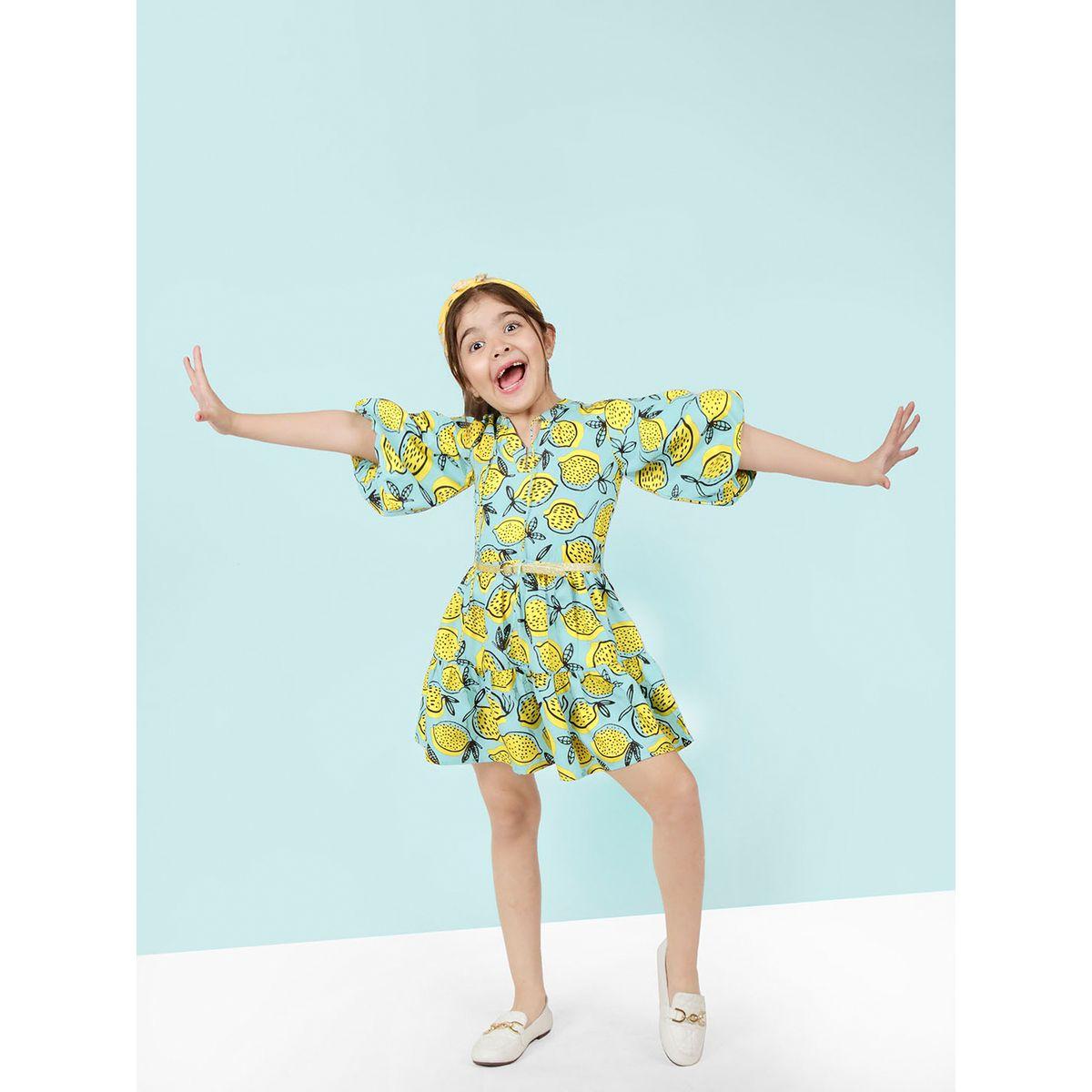 Styli AOP Balloon Sleeves Belted Dress-girls-clothing-dressesandjumpsuits-image-1