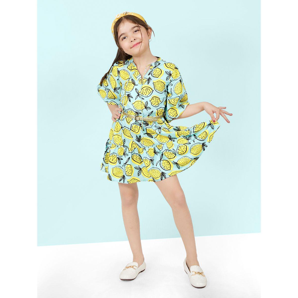 Styli AOP Balloon Sleeves Belted Dress-girls-clothing-dressesandjumpsuits-image-2