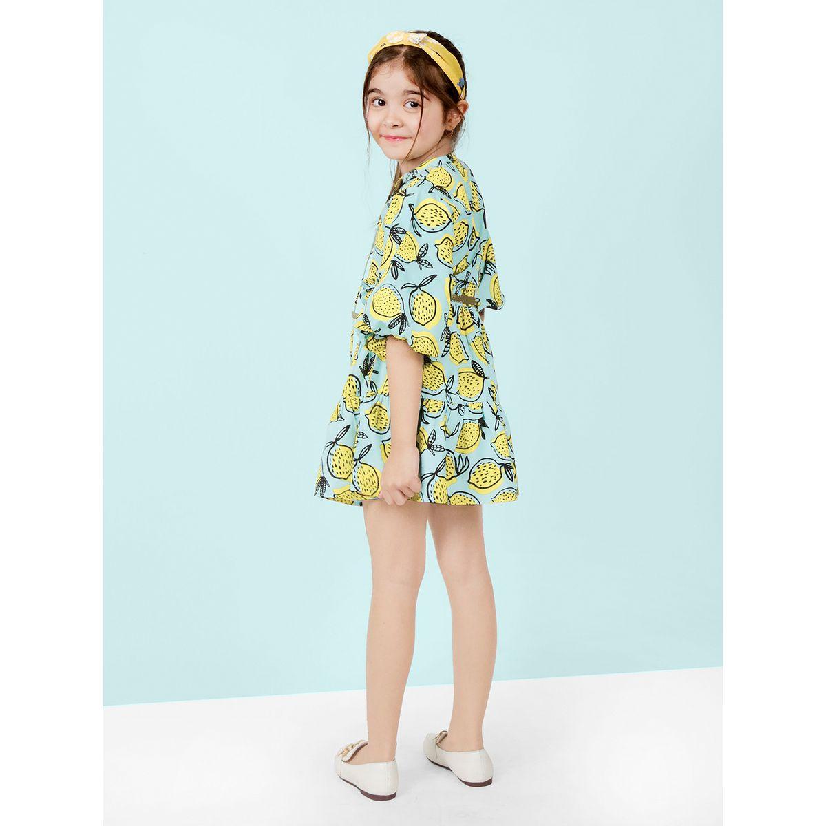 Styli AOP Balloon Sleeves Belted Dress-girls-clothing-dressesandjumpsuits-image-3