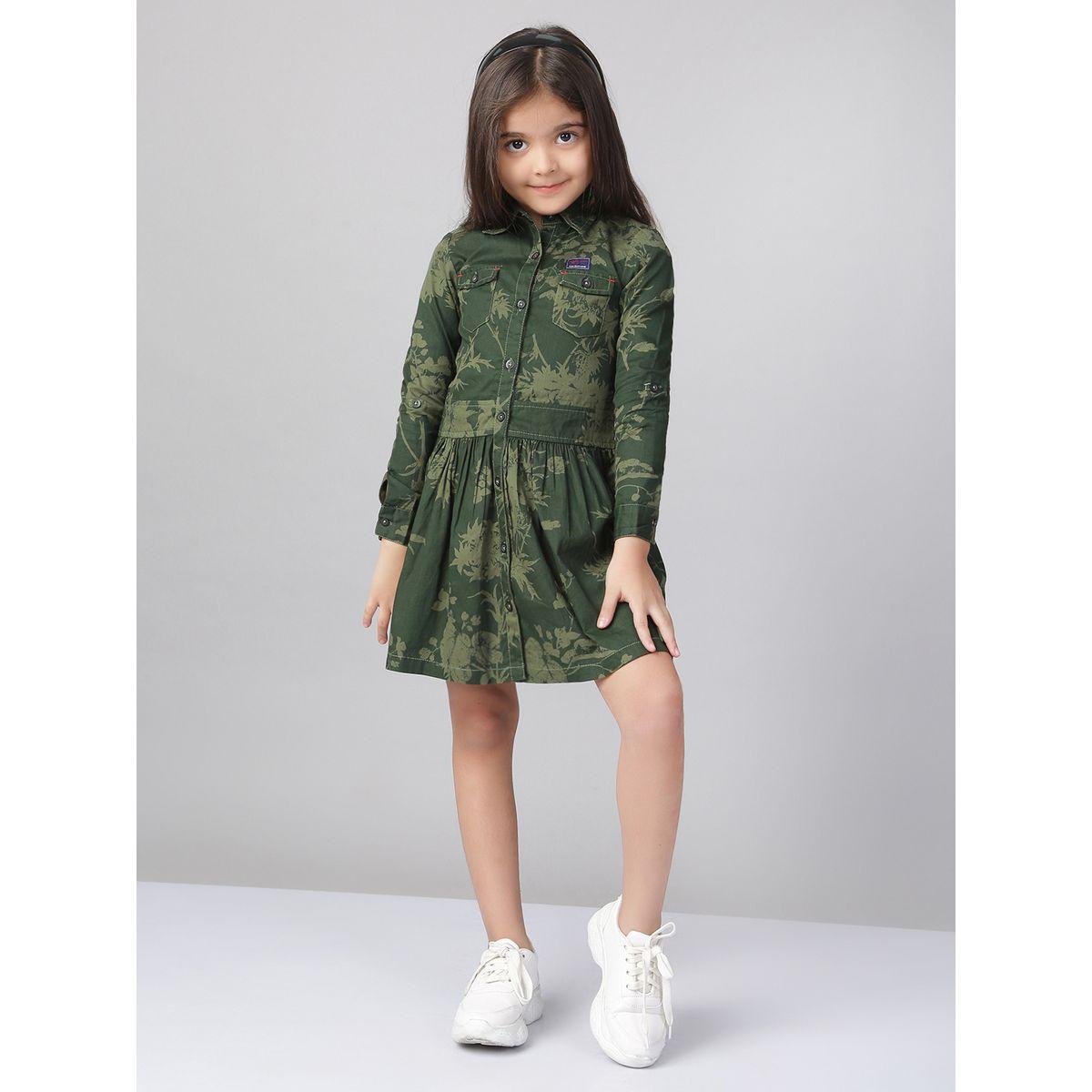 Styli Leaf Printed Flap Pocket Detail Dress-girls-clothing-dressesandjumpsuits-image-1