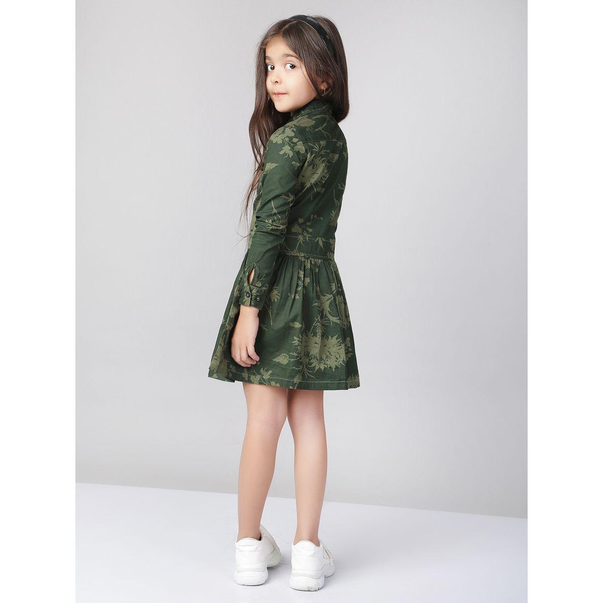 Styli Leaf Printed Flap Pocket Detail Dress-girls-clothing-dressesandjumpsuits-image-2