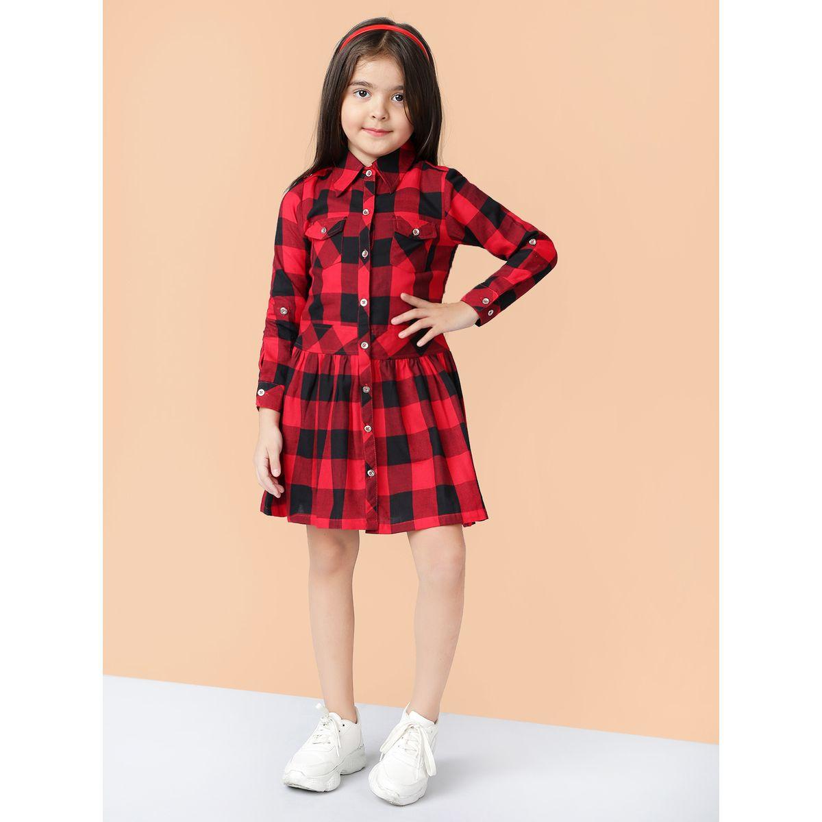 Styli Checked Pocket Detail A-Line Dress-girls-clothing-dressesandjumpsuits-image-1