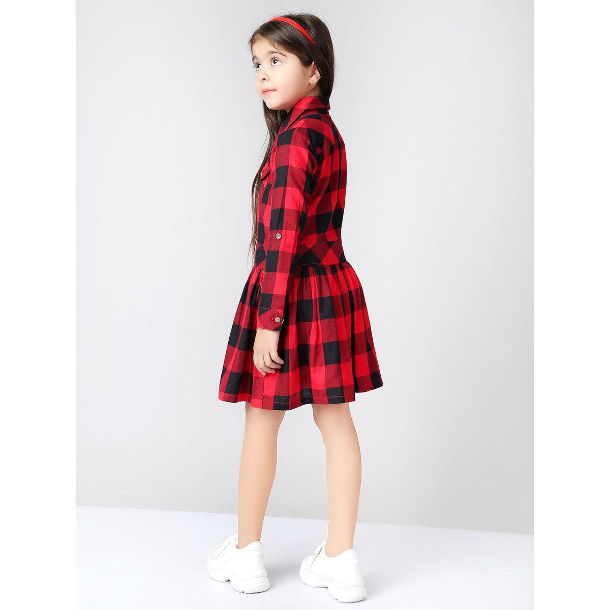 Styli Checked Pocket Detail A-Line Dress-girls-clothing-dressesandjumpsuits-image-2