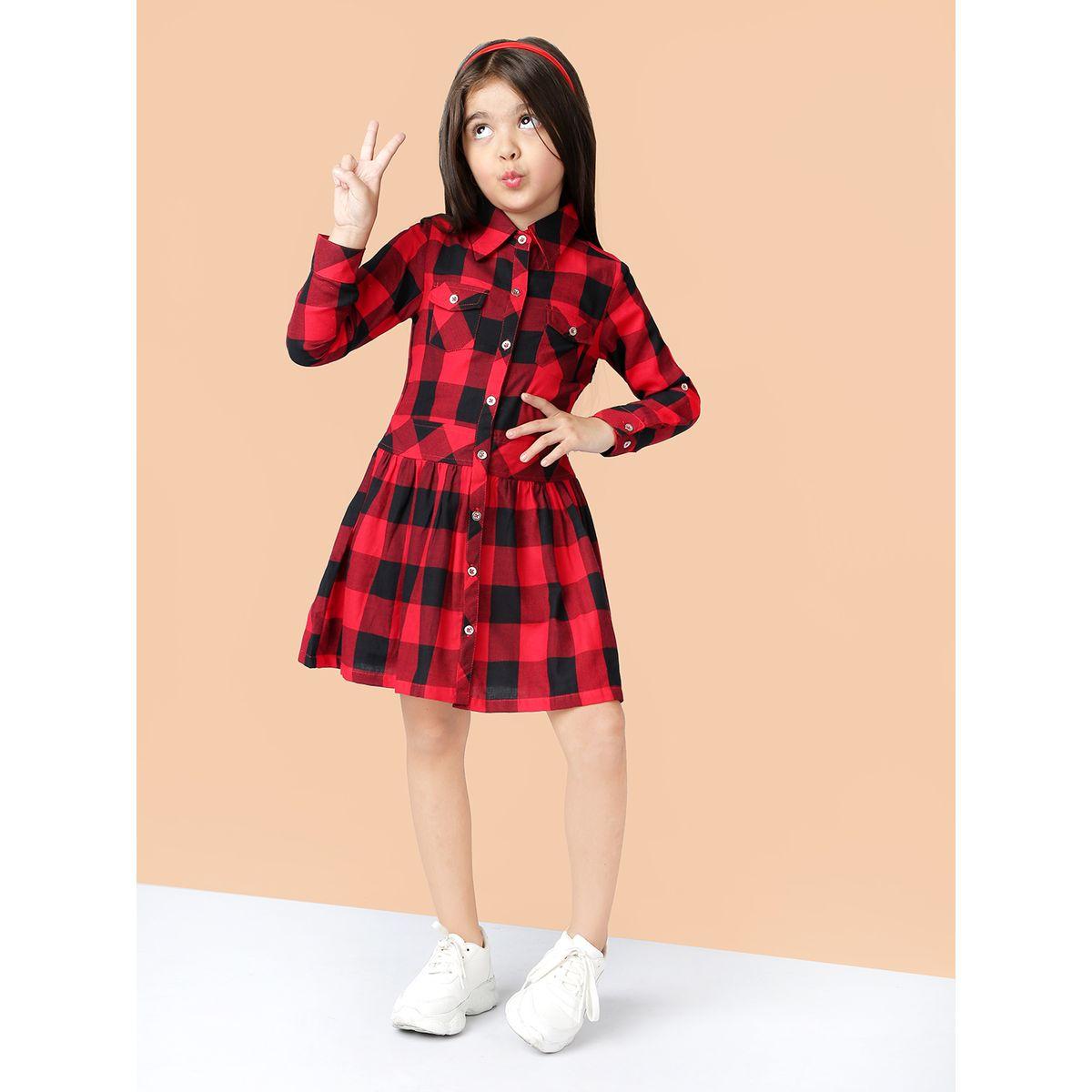 Styli Checked Pocket Detail A-Line Dress-girls-clothing-dressesandjumpsuits-image-4