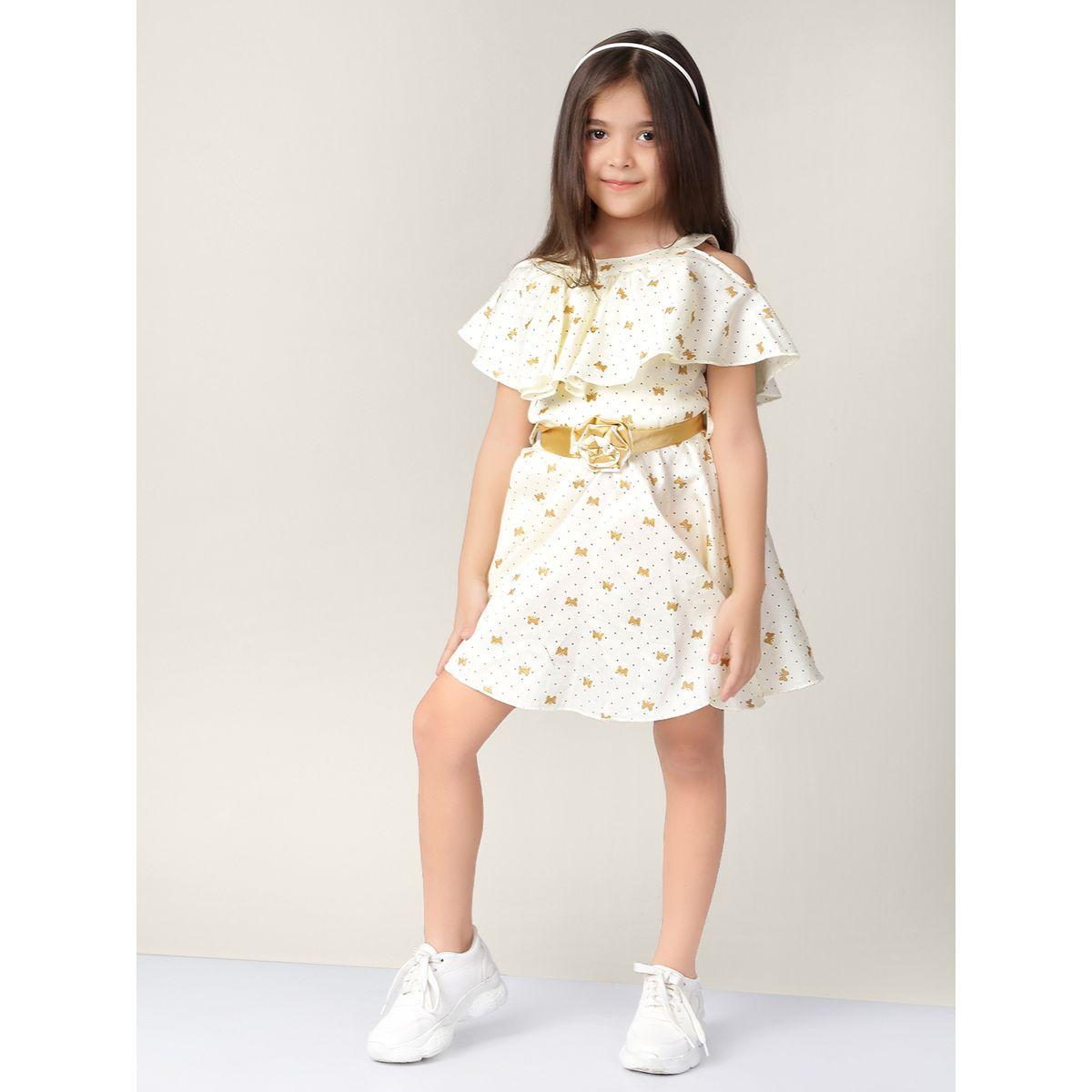 Styli Butterfly Spot AOP Cold Shoulder Sleeves Dress-girls-clothing-dressesandjumpsuits-image-1