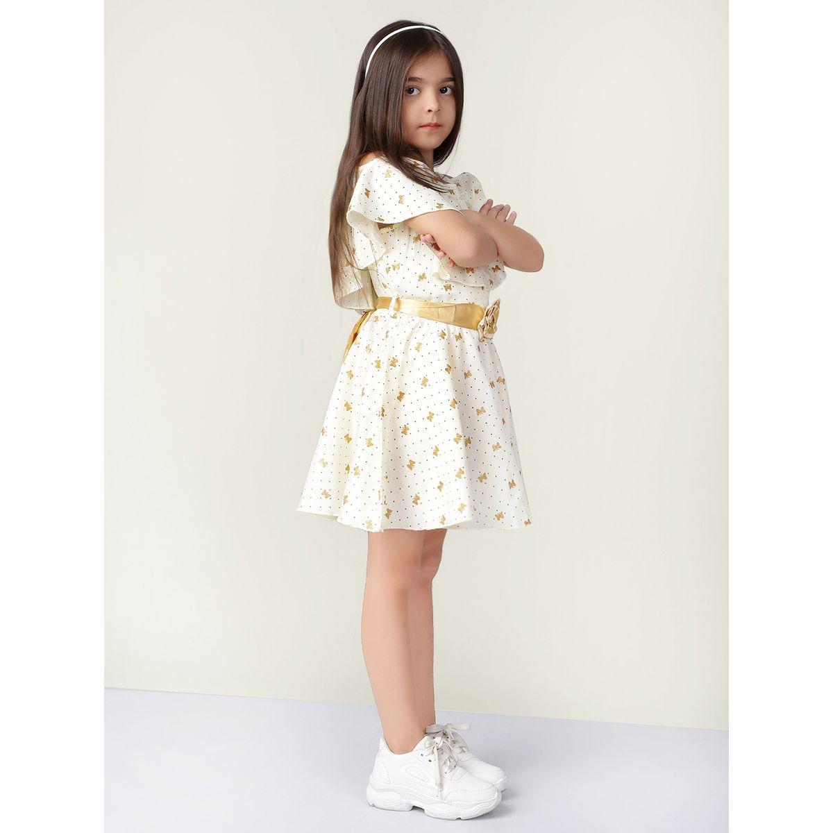 Styli Butterfly Spot AOP Cold Shoulder Sleeves Dress-girls-clothing-dressesandjumpsuits-image-2