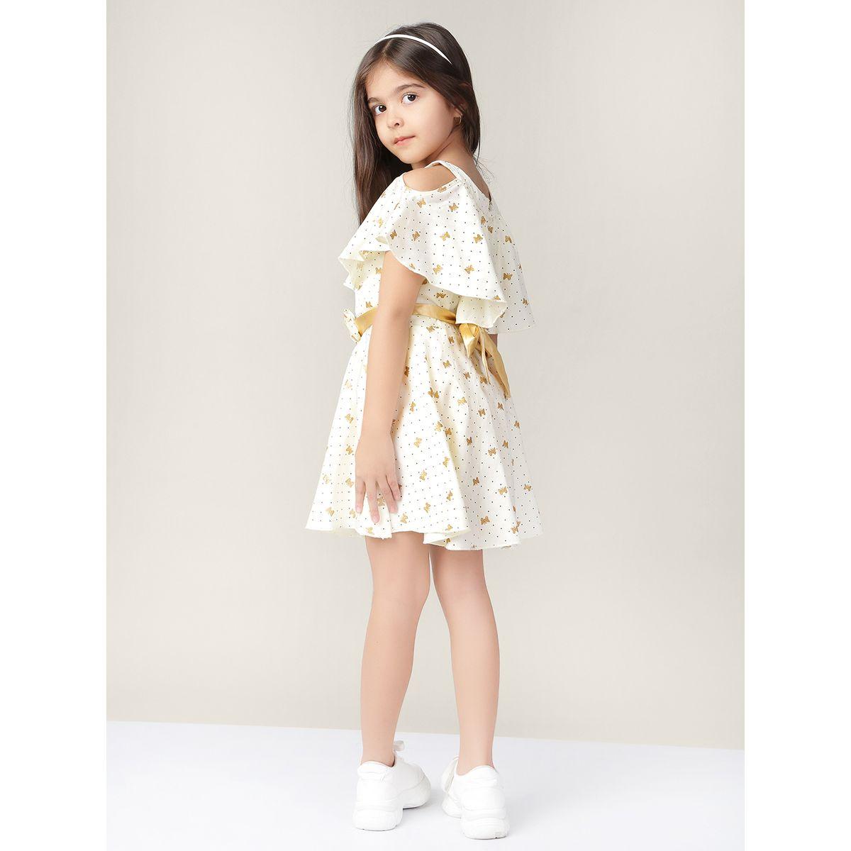 Styli Butterfly Spot AOP Cold Shoulder Sleeves Dress-girls-clothing-dressesandjumpsuits-image-3