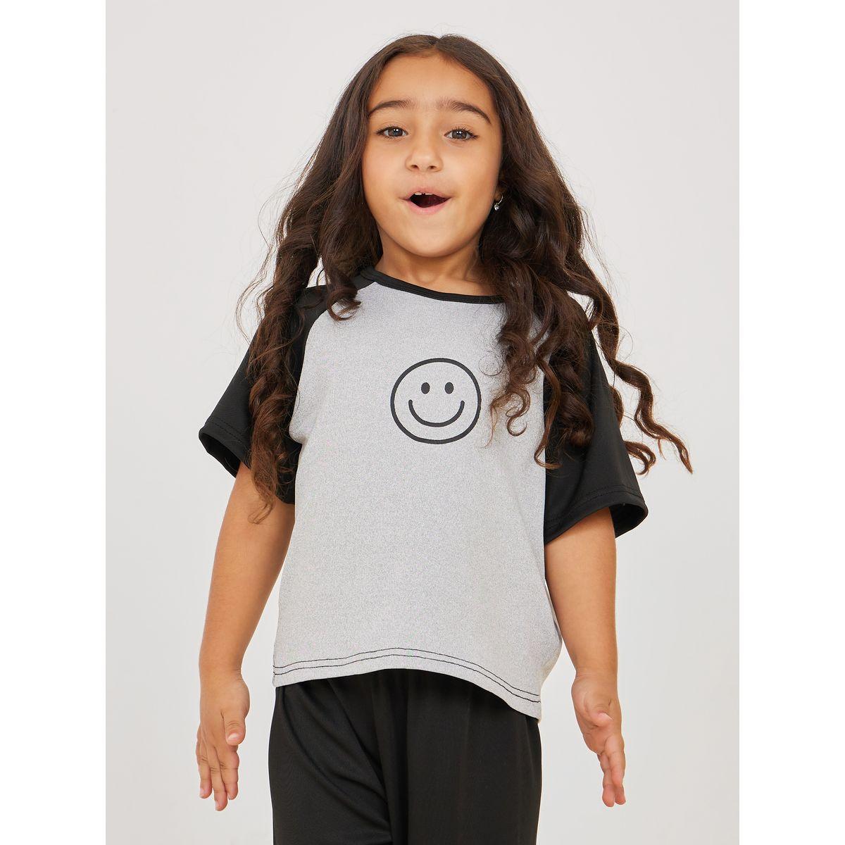 Styli Emoji Graphic Colorblock T-Shirt & Pyjama Set-girls-clothing-nightwear-image-3