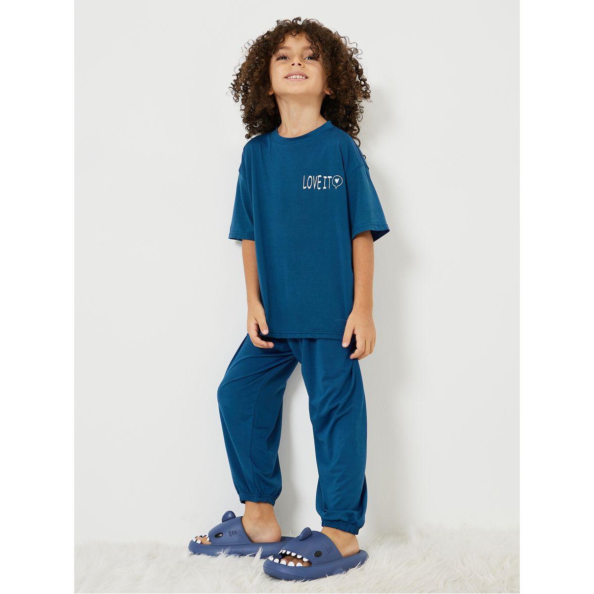 Styli Love It Slogan T-Shirt & Pyjama Set-boys-clothing-nightwear-image-2
