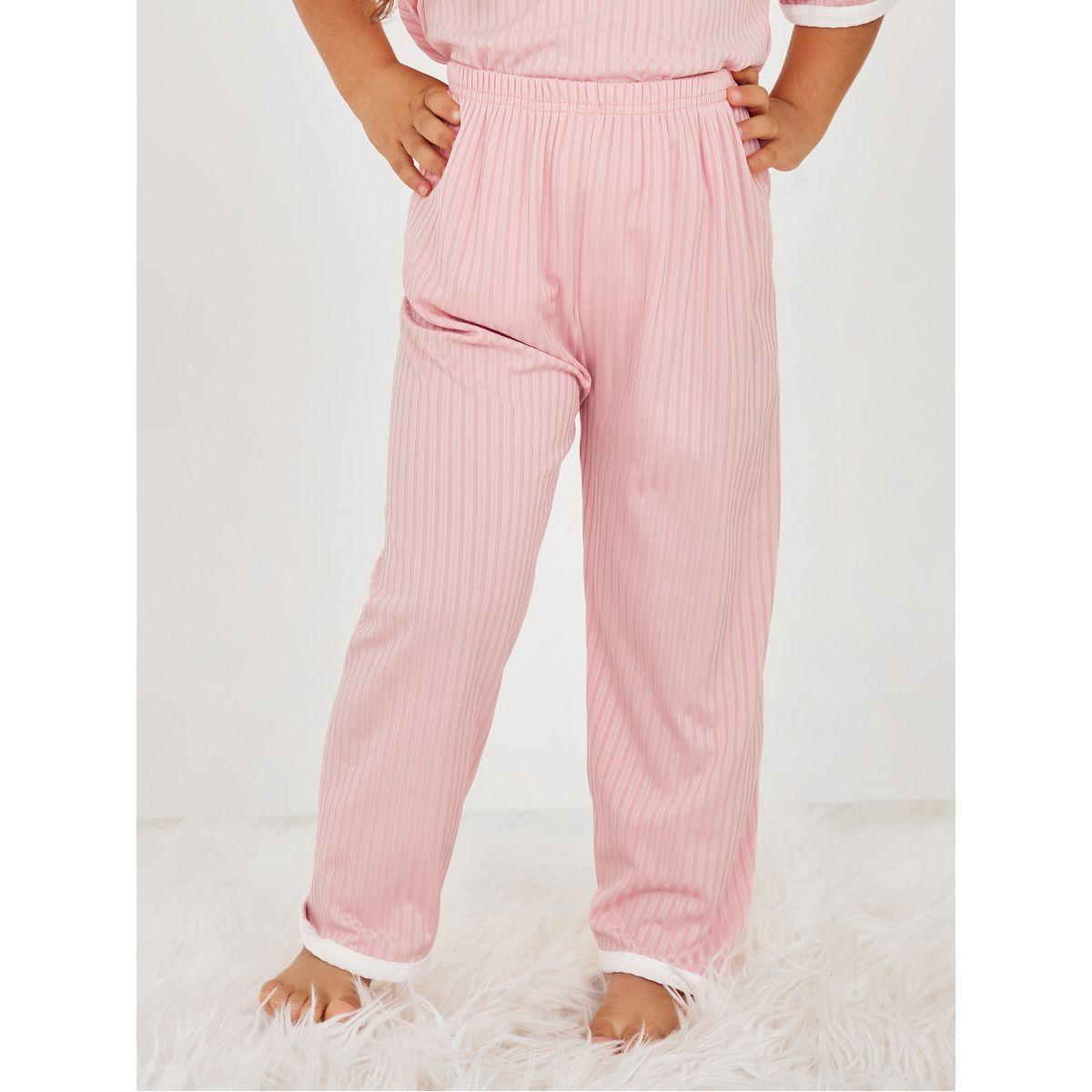 Styli Contrast Trim Ribbed T-Shirt & Pyjama Set-girls-clothing-nightwear-image-5
