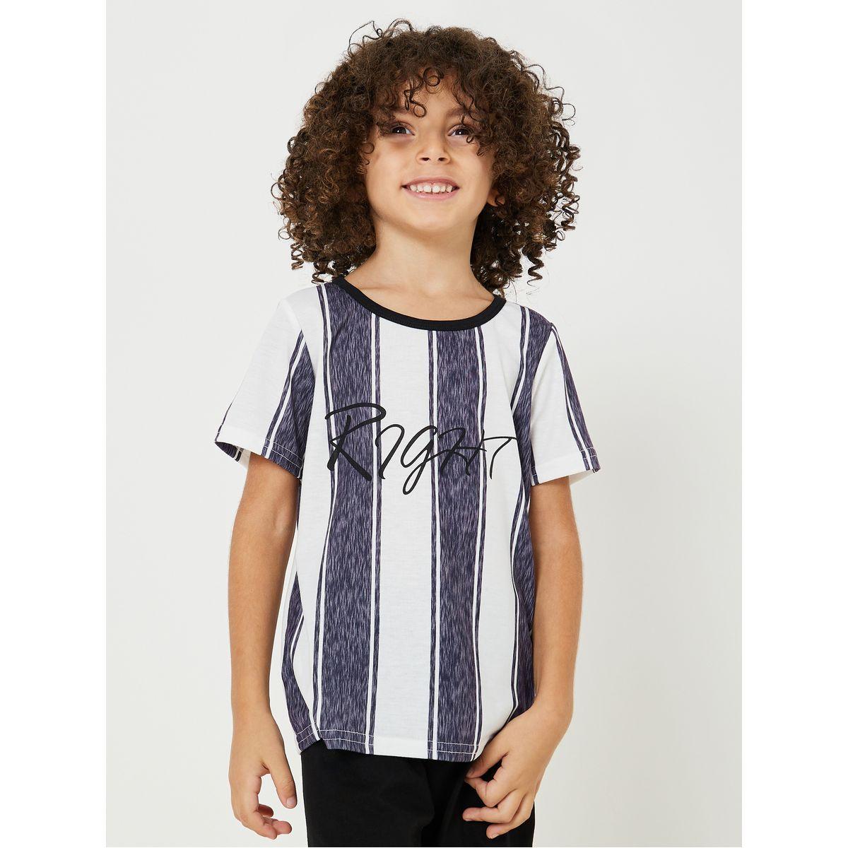 Styli Stripe Slogan Print T-Shirt & Shorts Set-boys-clothing-setsandcoords-image-2