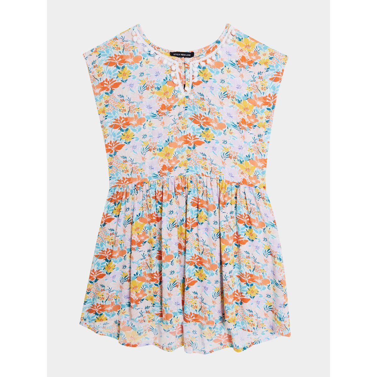 Styli Floral Longline Top-girls-clothing-blousesandshirts-image-1