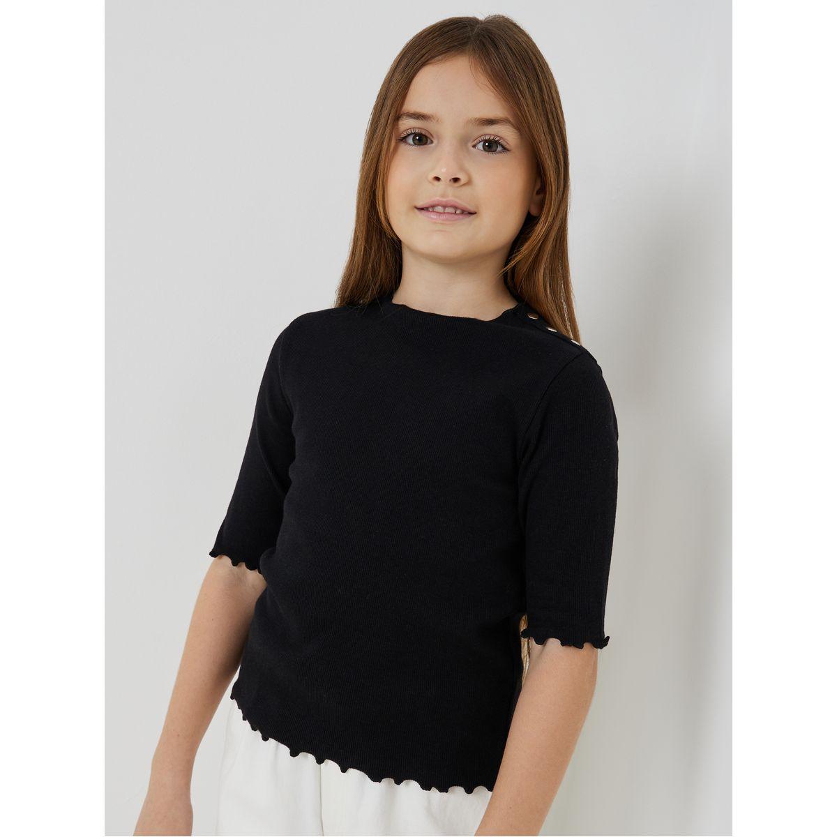 Styli Elevate Fitted Lettuce Edge Button Detail Ribbed Top-girls-clothing-blousesandshirts-image-1
