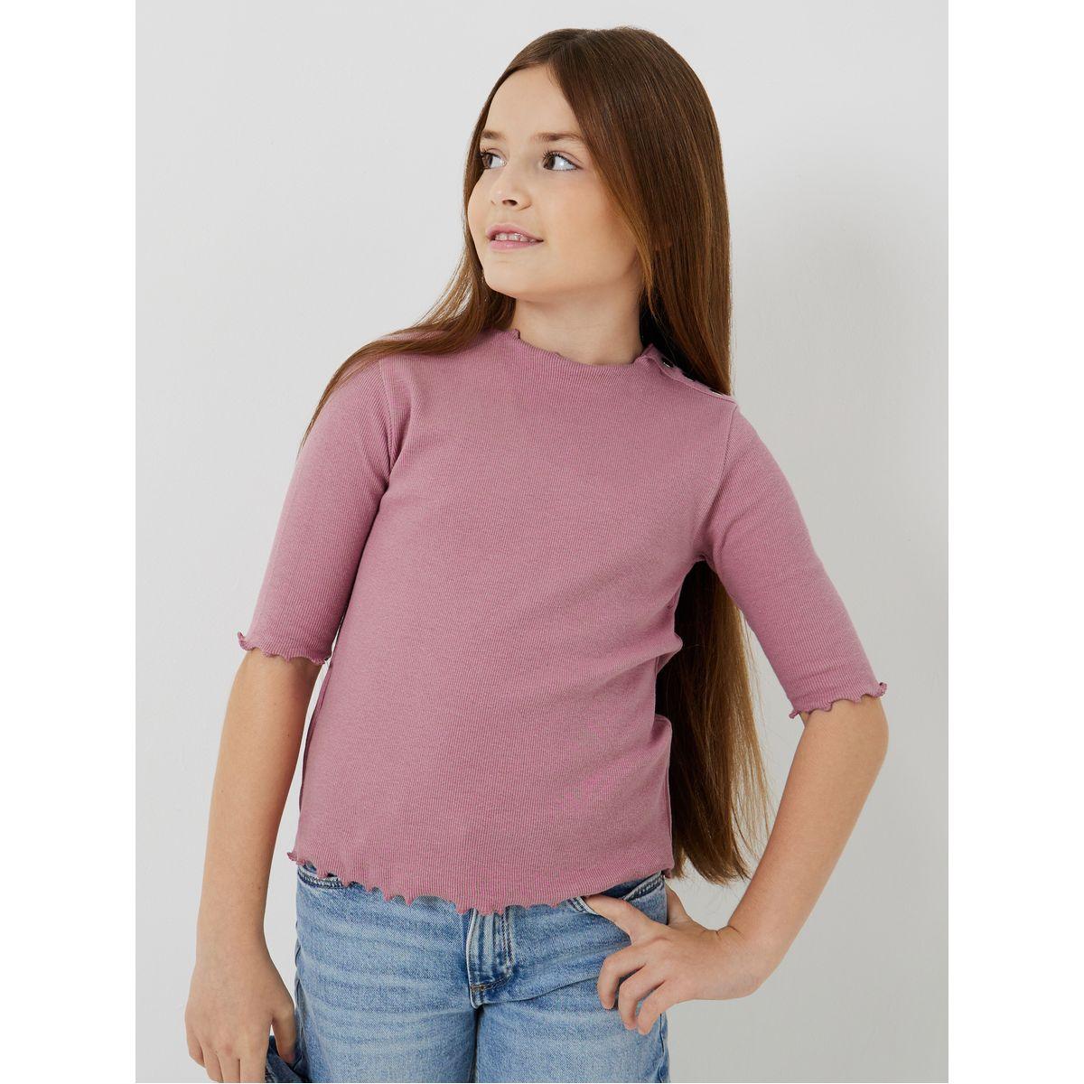 Styli Elevate Fitted Lettuce Edge Button Detail Ribbed Top-girls-clothing-blousesandshirts-image-1